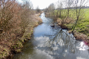 Ein renaturierter Flußabschnitt der Horloff entwickelt sich wieder hin, zum naturnahen Gewässer.